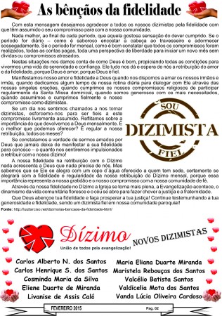 Refletindo com o Dízimo e Novos Dizimistas